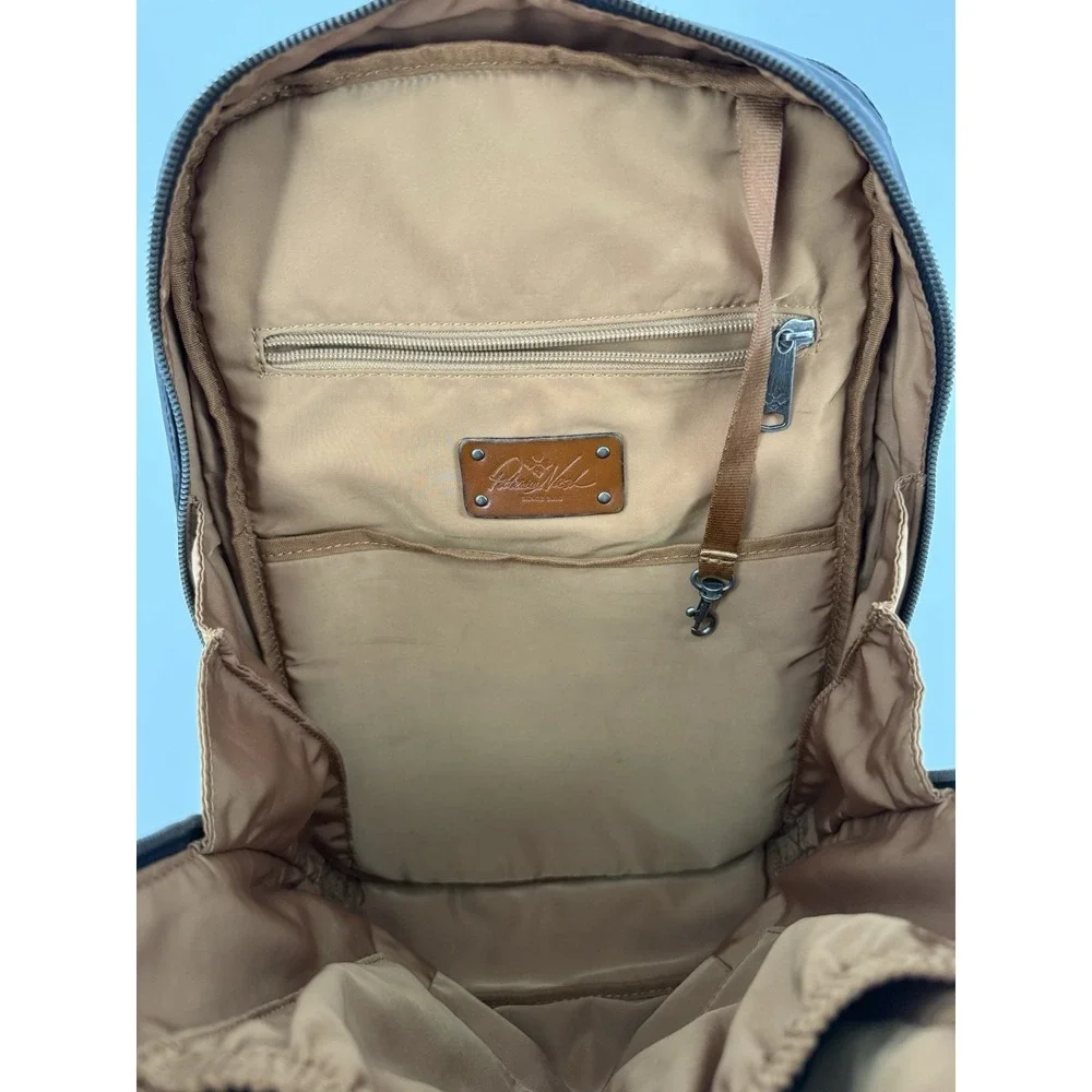 Patricia Nash Backpack Black World Map Atlas Bag Coated Canvas Leather Genoa Vtg